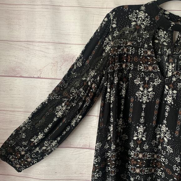 Gimmicks Boho Black White Floral Tunic Blouse High Low Keyhole Embroidery Size S - Picture 4 of 16